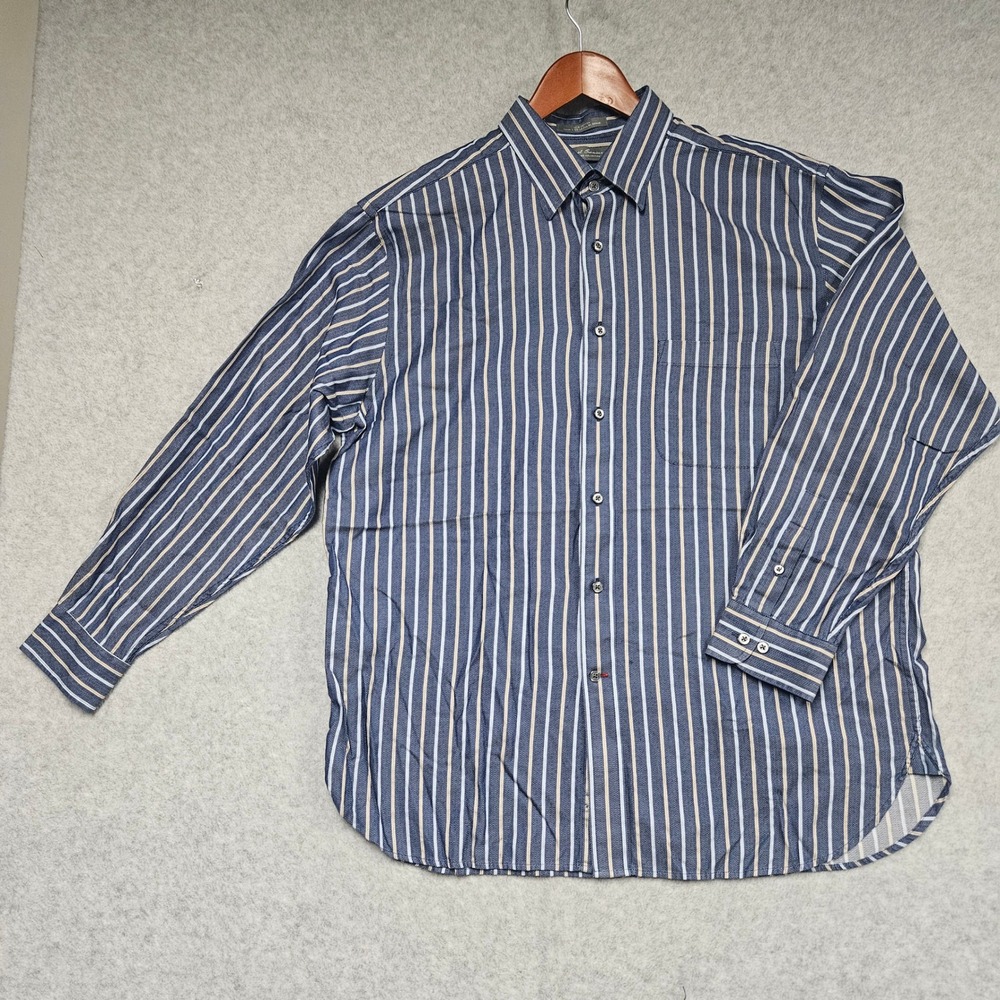 Daniel Cremieux Button Down Mens L Navy Blue Signature Collection Striped Shirt